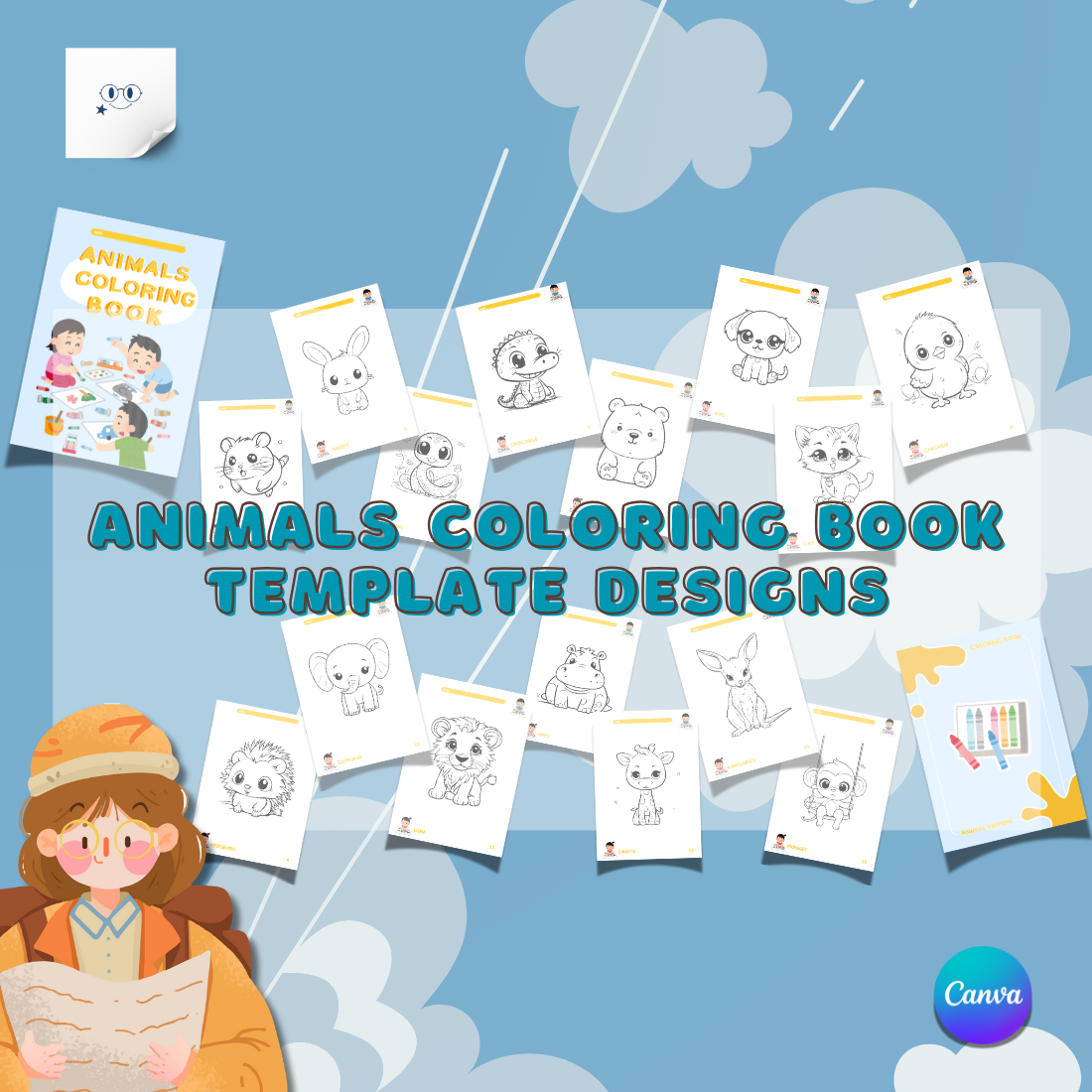 Adorable Animals Coloring Book for Kids - Only 5 cover image.