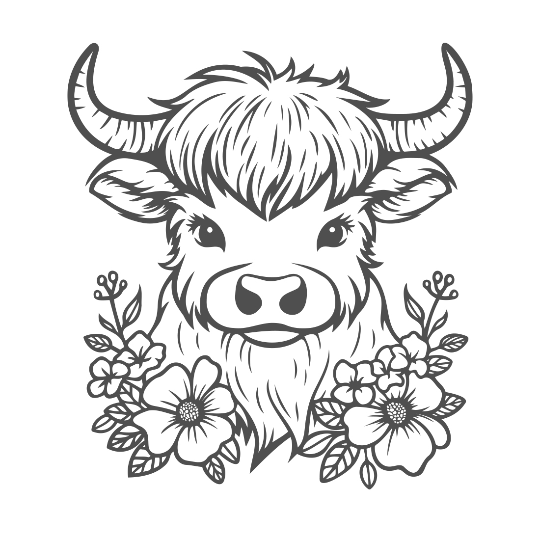 Highland cow T-shirt design preview image.