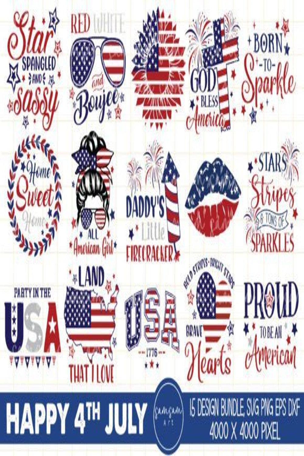 Happy 4th of July Sublimation Mega Gharpic Bundle Resell Right pinterest preview image.
