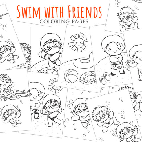 Happy dan Fun Holiday Time Summer Beach Swimming with Friends Water Sport Cartoon Coloring Activity for Kids and Adult cover image.