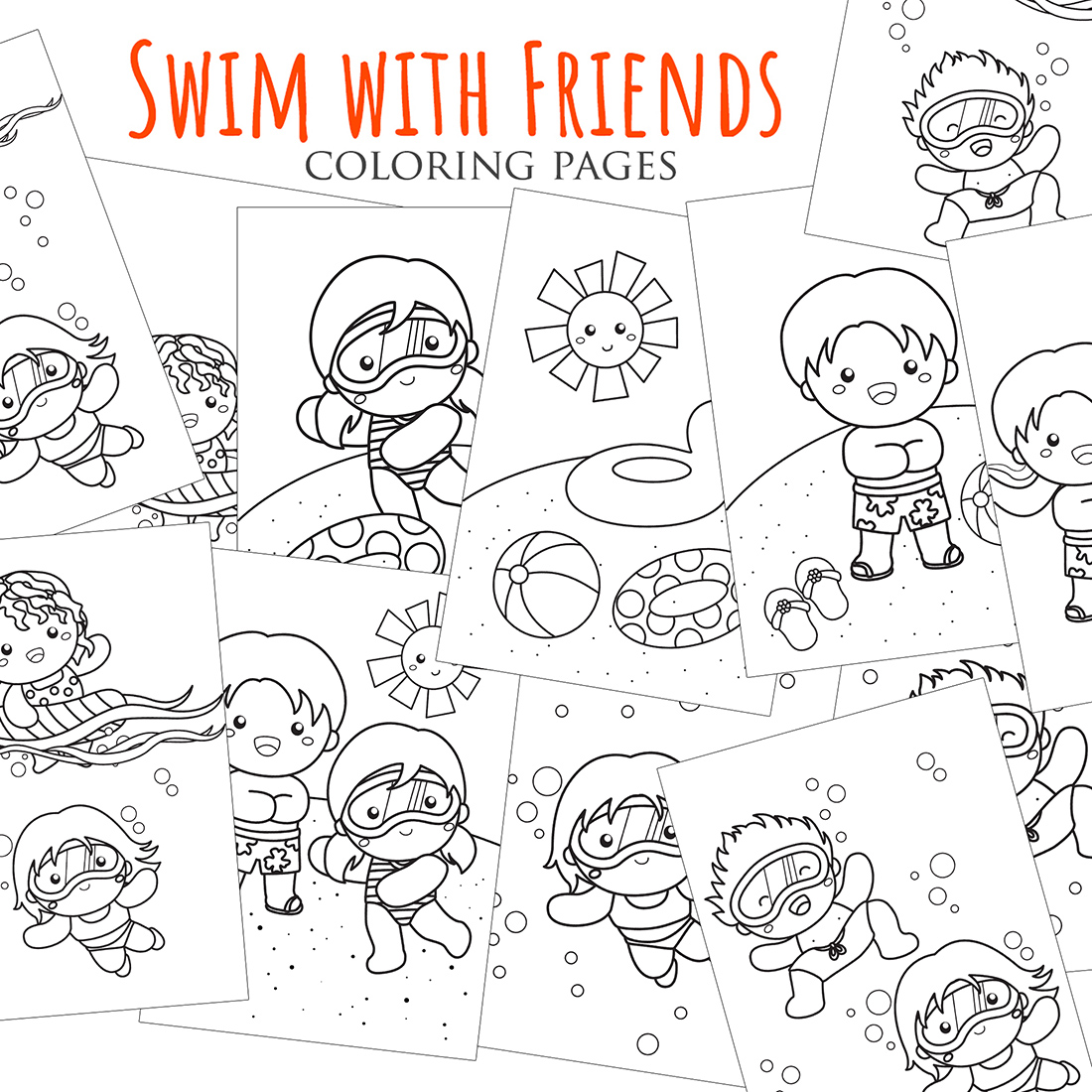 Happy dan Fun Holiday Time Summer Beach Swimming with Friends Water Sport Cartoon Coloring Activity for Kids and Adult cover image.