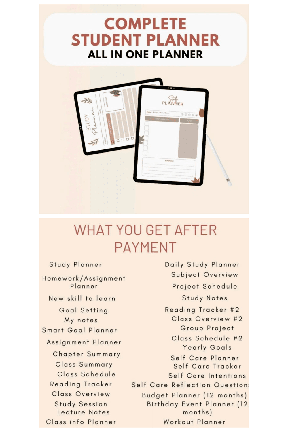 Complete Student Planner pinterest preview image.