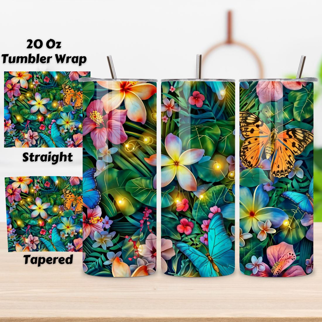 3D Lush Green Leaves Tumbler Wrap | Seamless Wrap Design preview image.