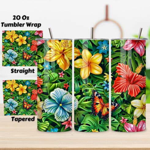 3D Tropical Garden Tumbler Wrap | Seamless Wrap Design cover image.