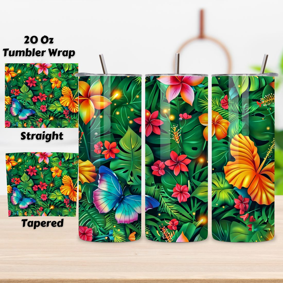 3D Plumeria Bliss Tumbler Wrap | Seamless Wrap Design preview image.