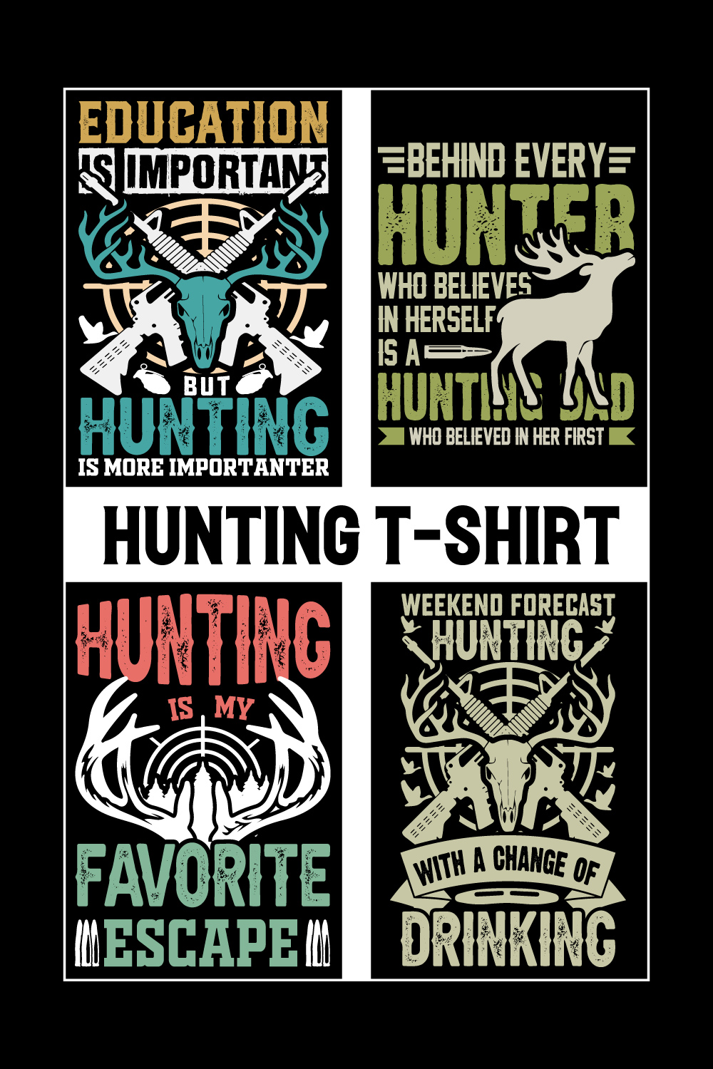 Hunting T-shirt- Hunting Shirts- Hunter retro vintage deer hunting t-shirt design- Deer hunting t shirt design pinterest preview image.