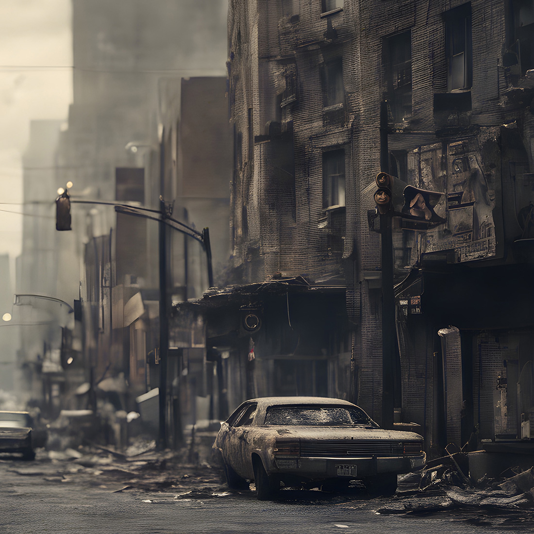 Post-apocalyptic city scene a thousand years later preview image.