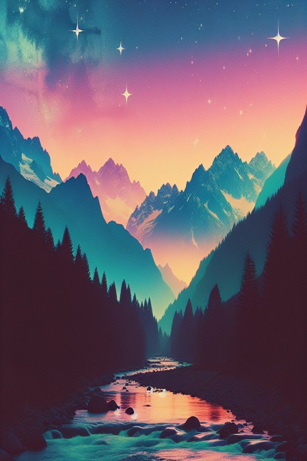 Dark forest and mountains background pinterest preview image.