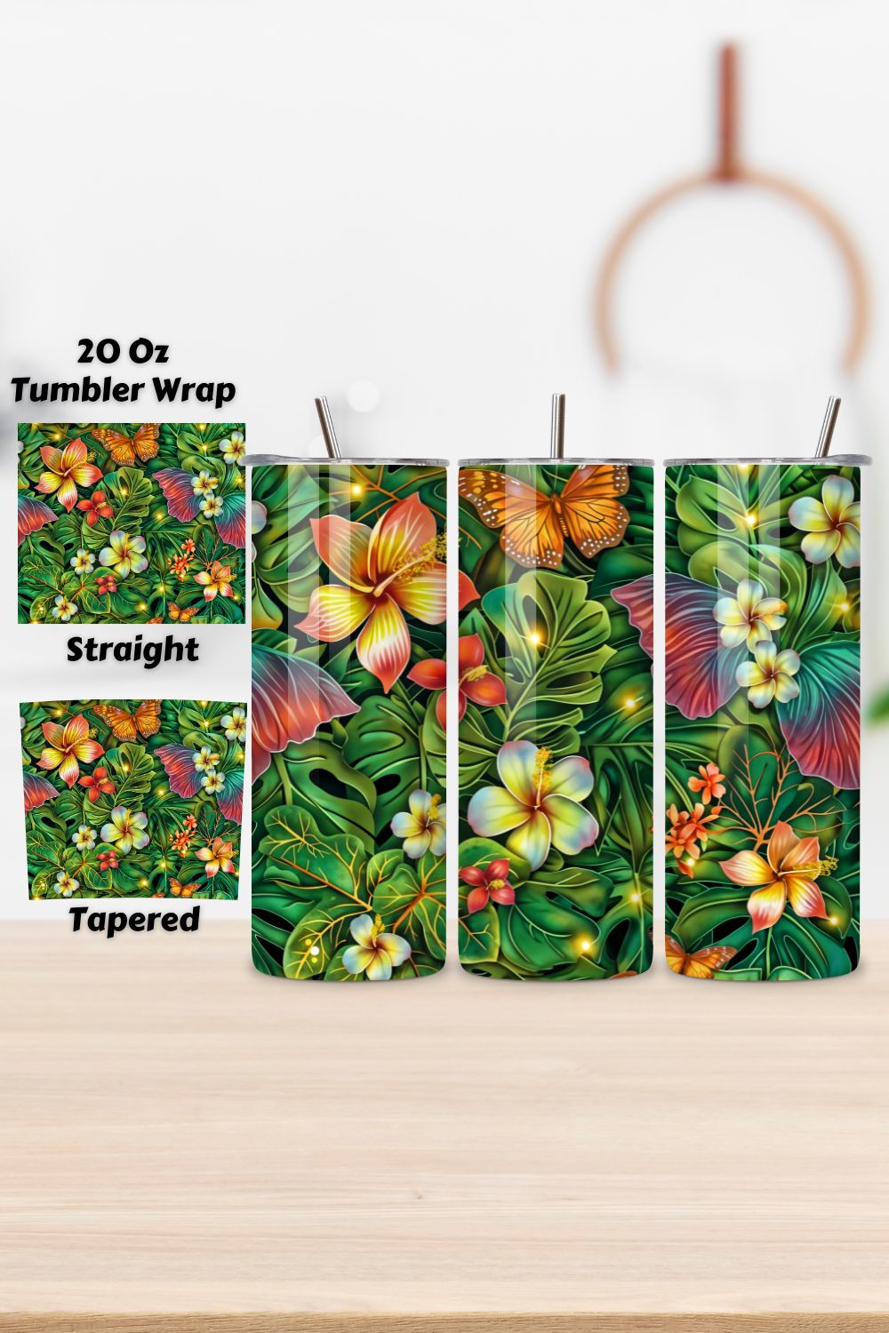 3D Floral Fantasy Tumbler Wrap | Seamless Wrap Design pinterest preview image.