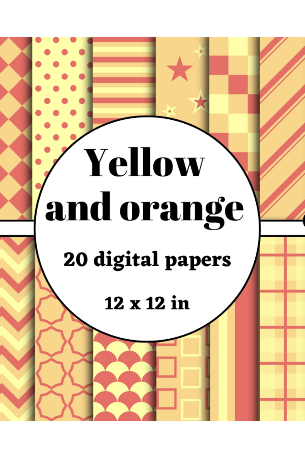 Yellow and orange digital papers pinterest preview image.