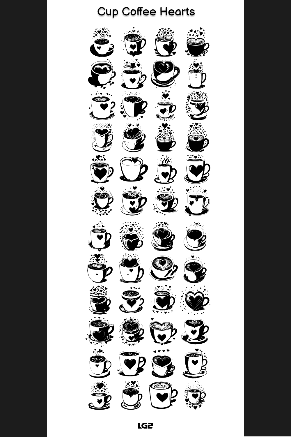 Cup Coffee Hearts Element Draw Black pinterest preview image.