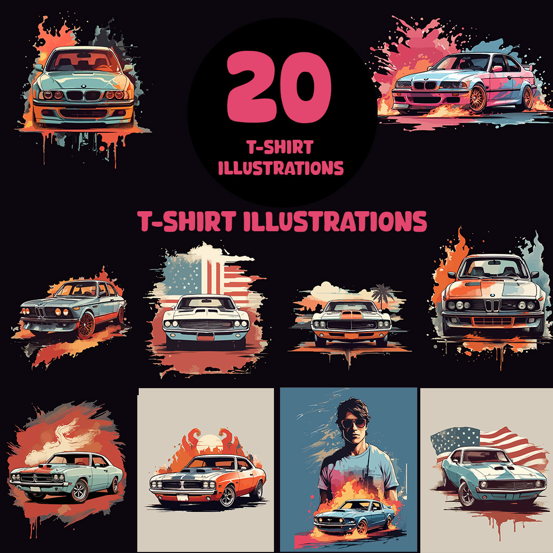 20 Tunning car lovers teeshirt design preview image.