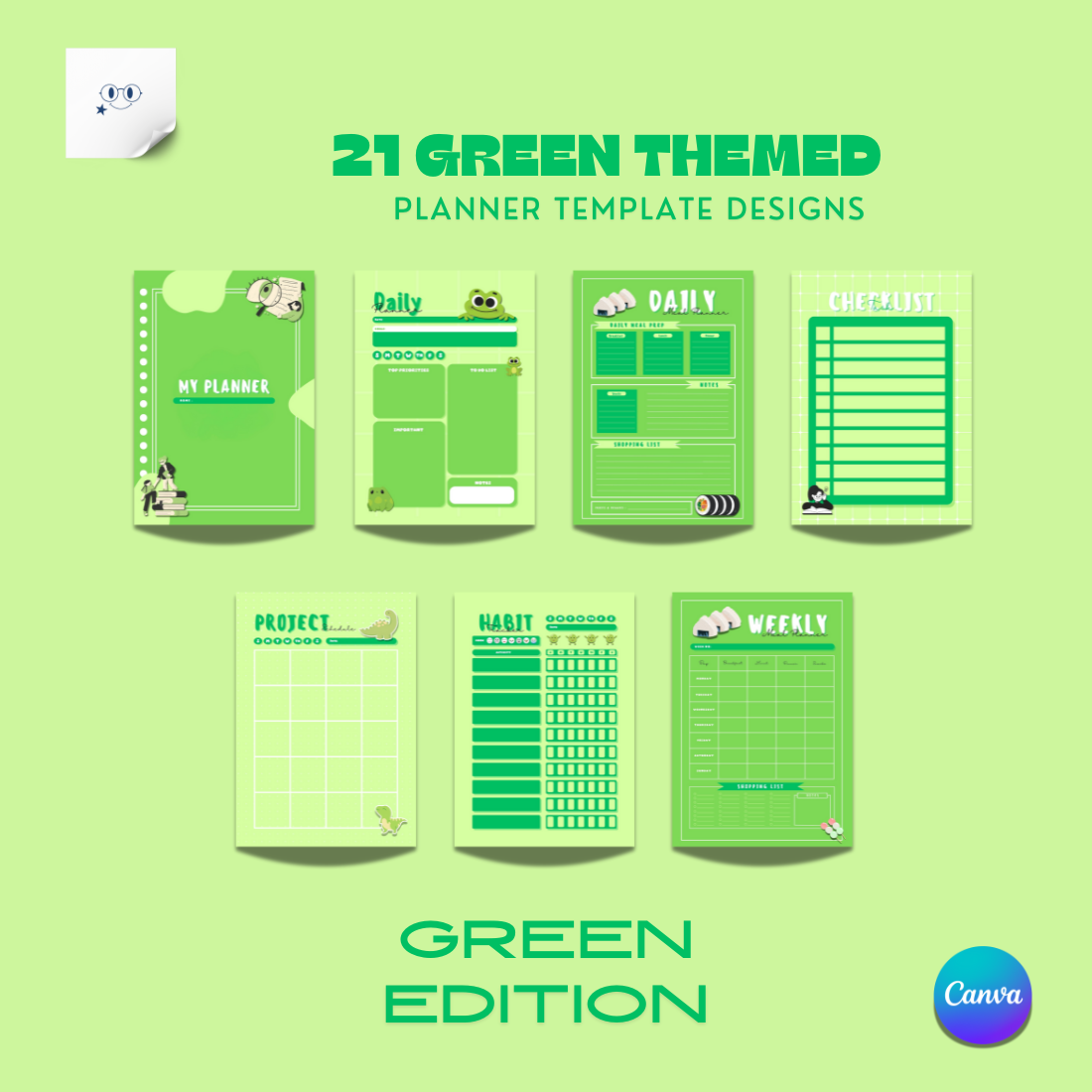 21 Cute Green Theme for Notebook and Planner - Only 5 preview image.