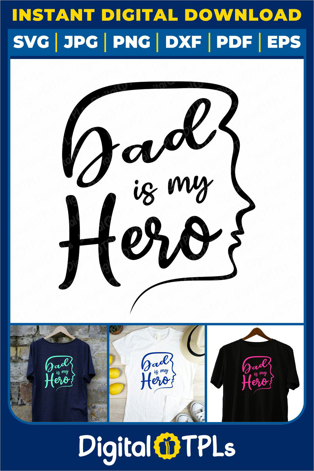 Dad Is My Hero SVG | Father’s Day SVG, DXF, EPS, JPG, PNG & PDF Files pinterest preview image.