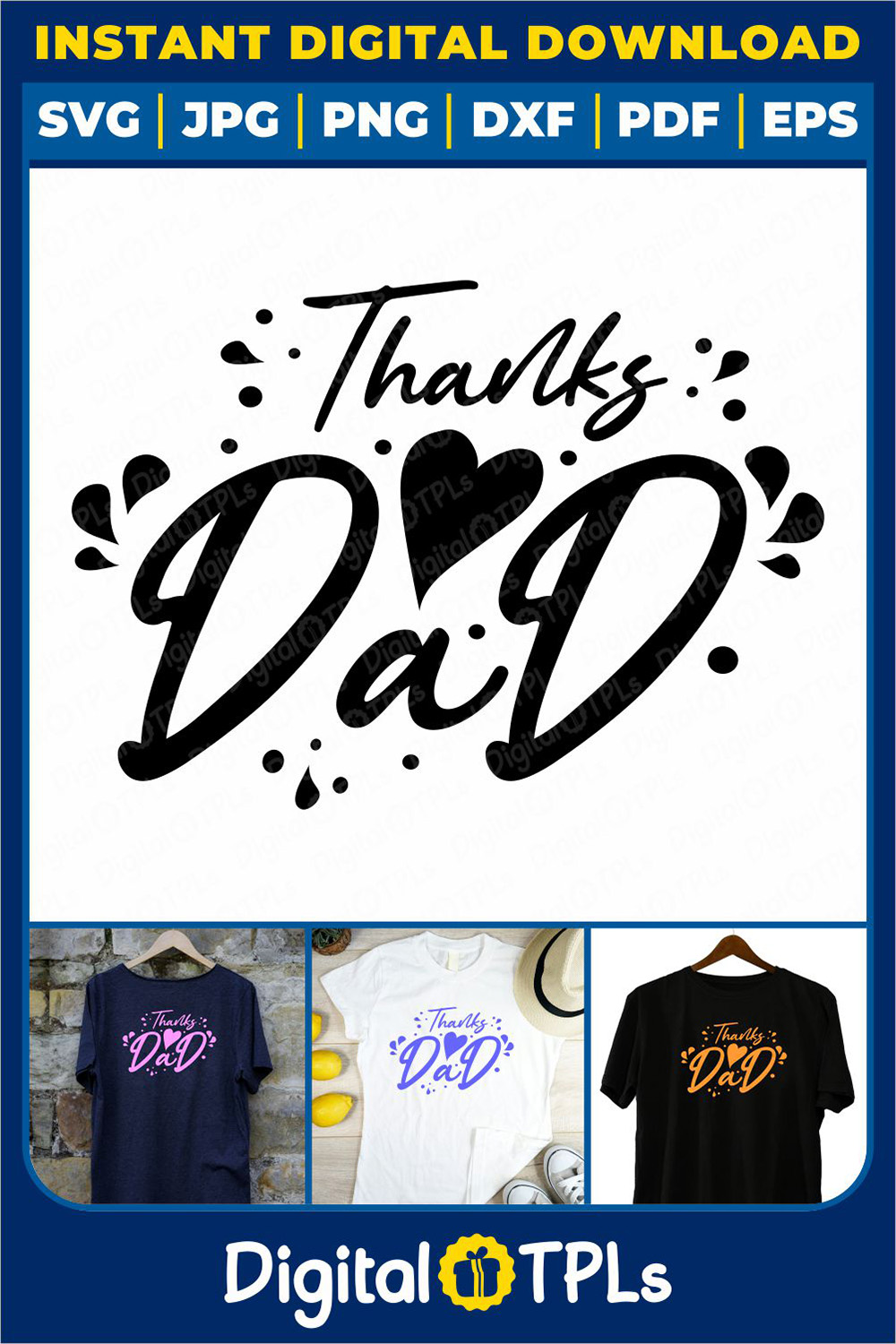 Thanks Dad SVG | Father’s Day SVG, DXF, EPS, JPG, PNG & PDF Files pinterest preview image.