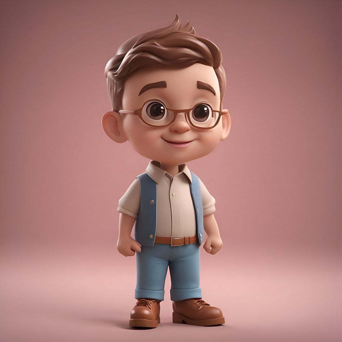 3d illustration cute cartoon boy with glasses preview image.