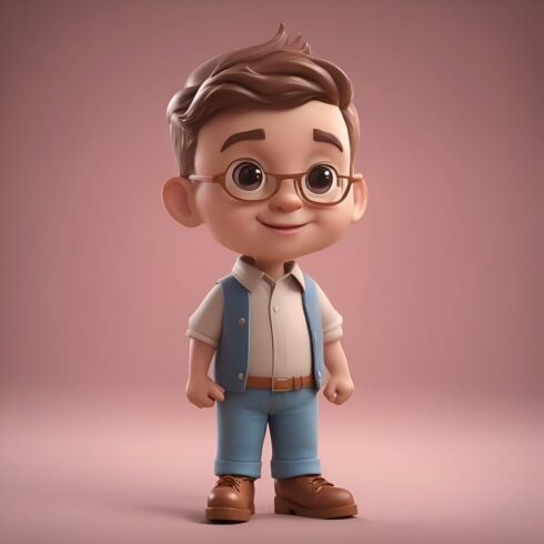 3d illustration cute cartoon boy with glasses cover image.