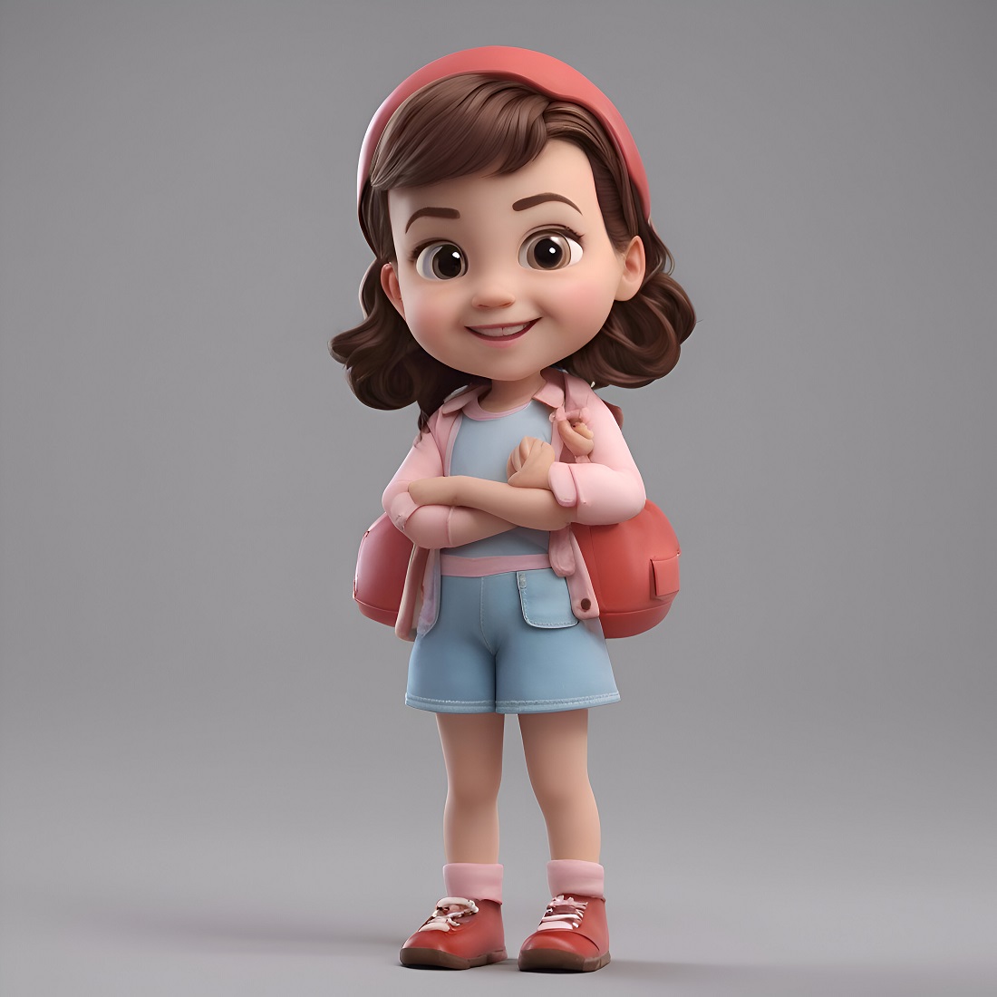 3d illustration cute little girl with backpack preview image.