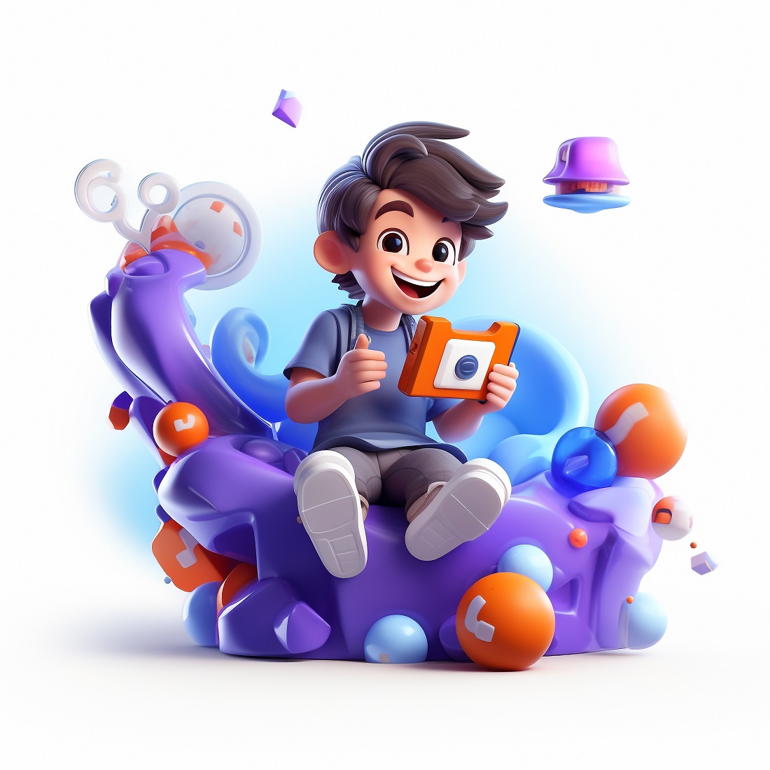 3d rendering kid playing online preview image.