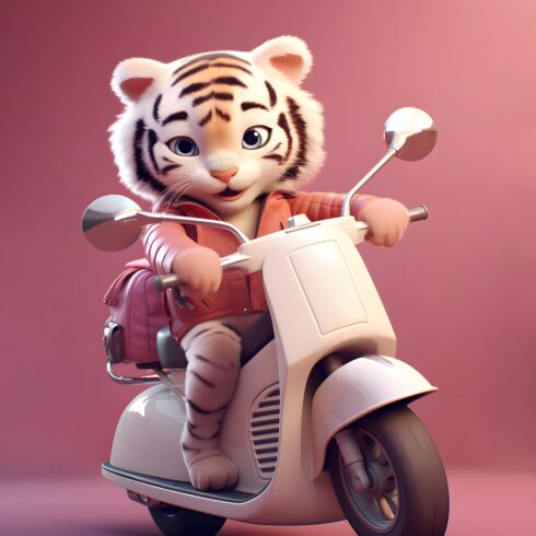 3d rendering young tiger scooter cover image.