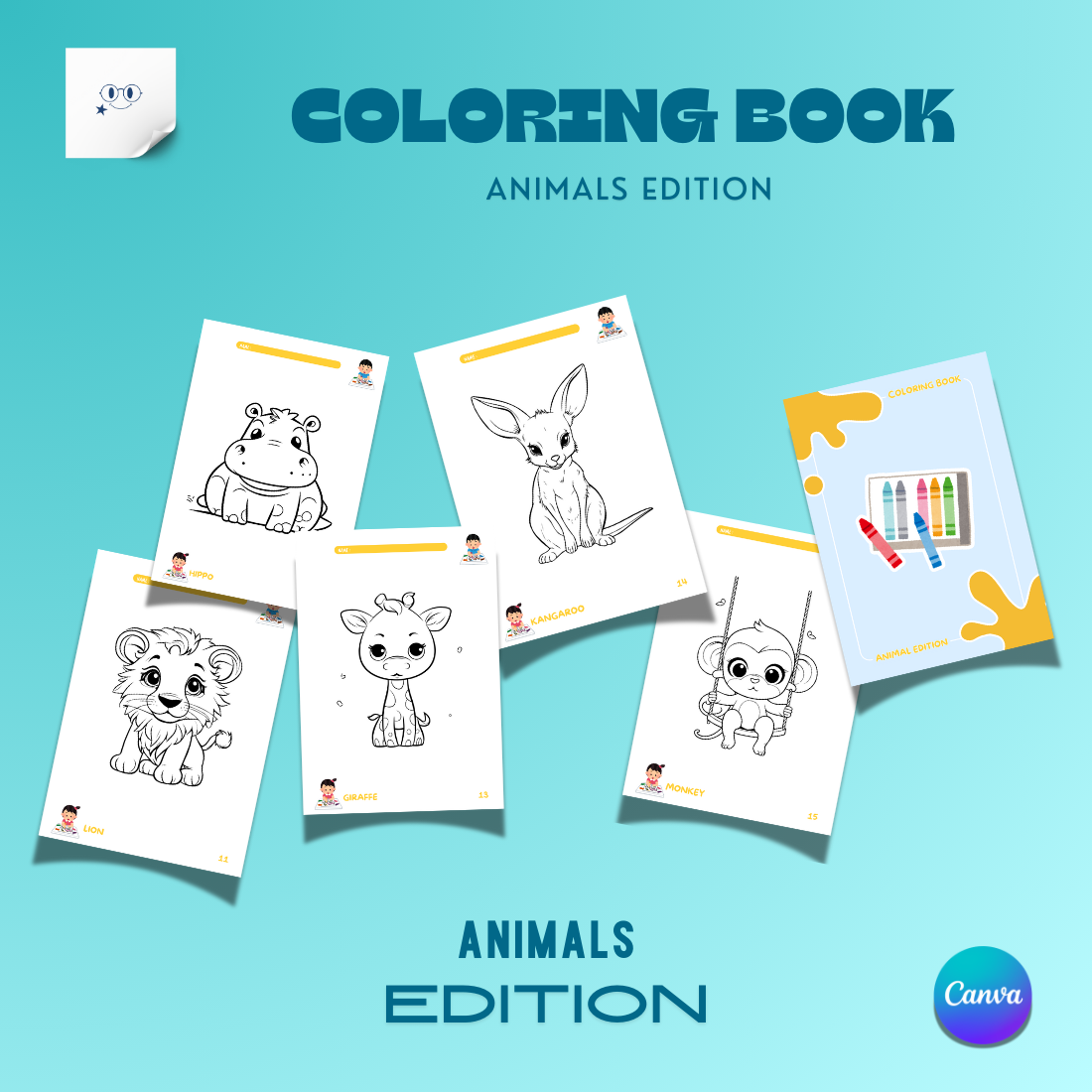 Adorable Animals Coloring Book for Kids - Only 5 preview image.