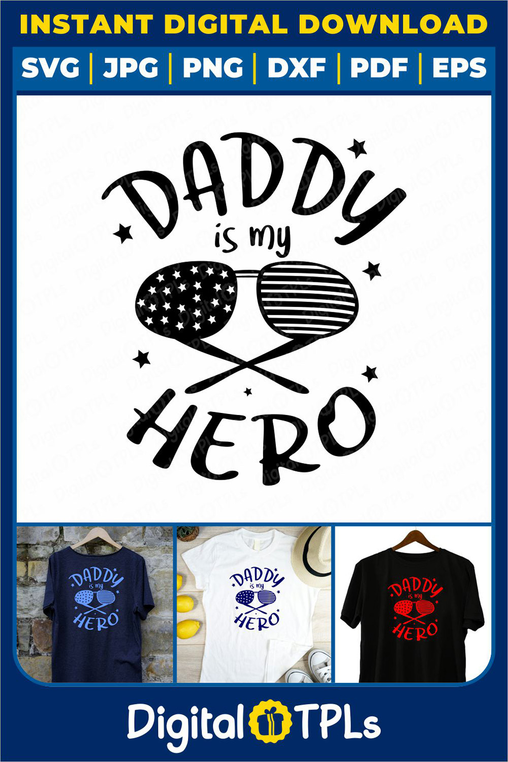 Daddy Is My Hero SVG | Father’s Day SVG, DXF, EPS, JPG, PNG & PDF Files pinterest preview image.