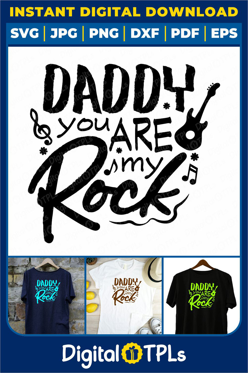 Daddy You Are My Rock SVG | Father’s Day SVG, DXF, EPS, JPG, PNG & PDF Files pinterest preview image.
