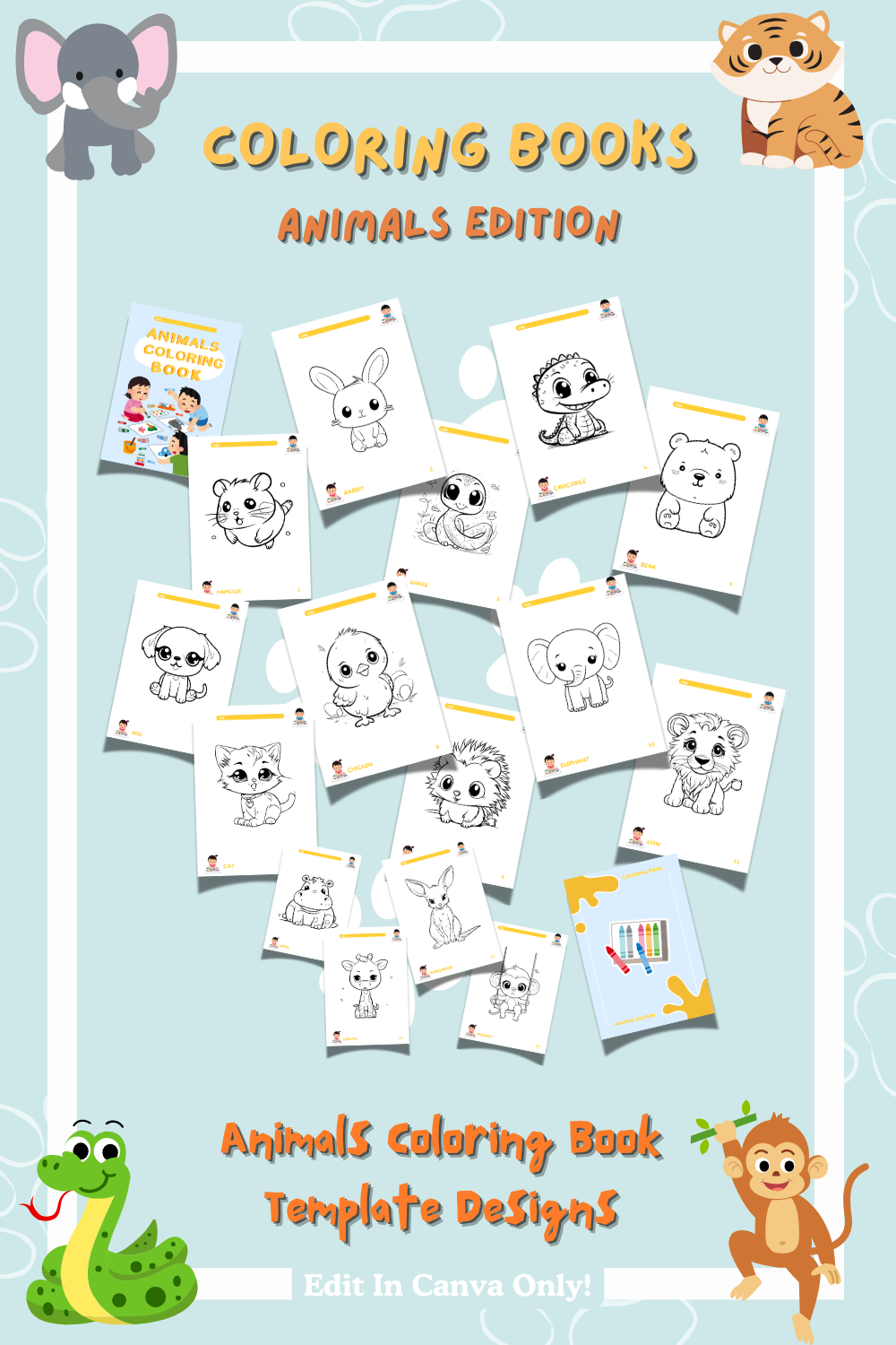 Adorable Animals Coloring Book for Kids - Only 5 pinterest preview image.