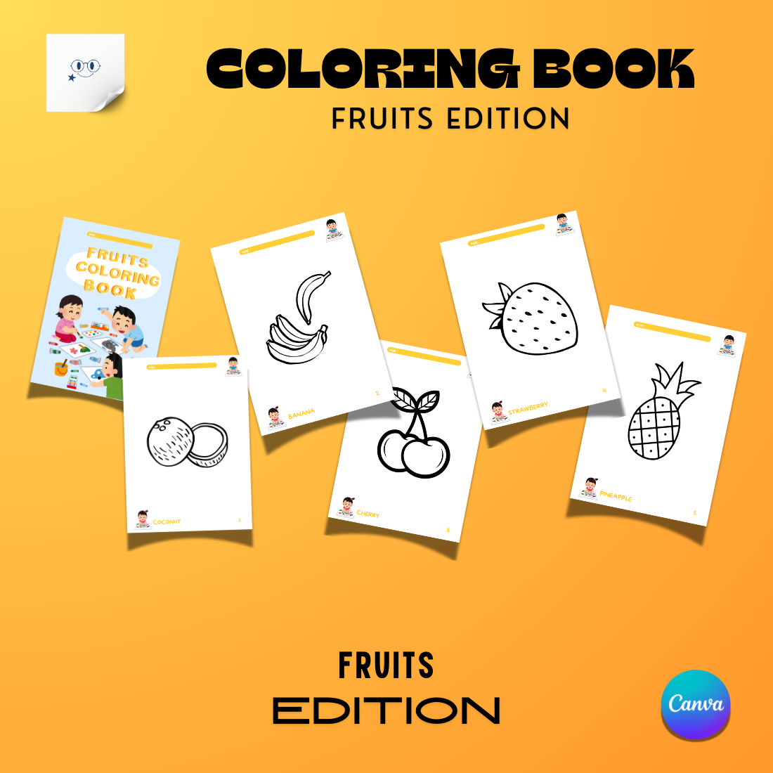 Fruits Coloring Book for Kids - Only 8 preview image.