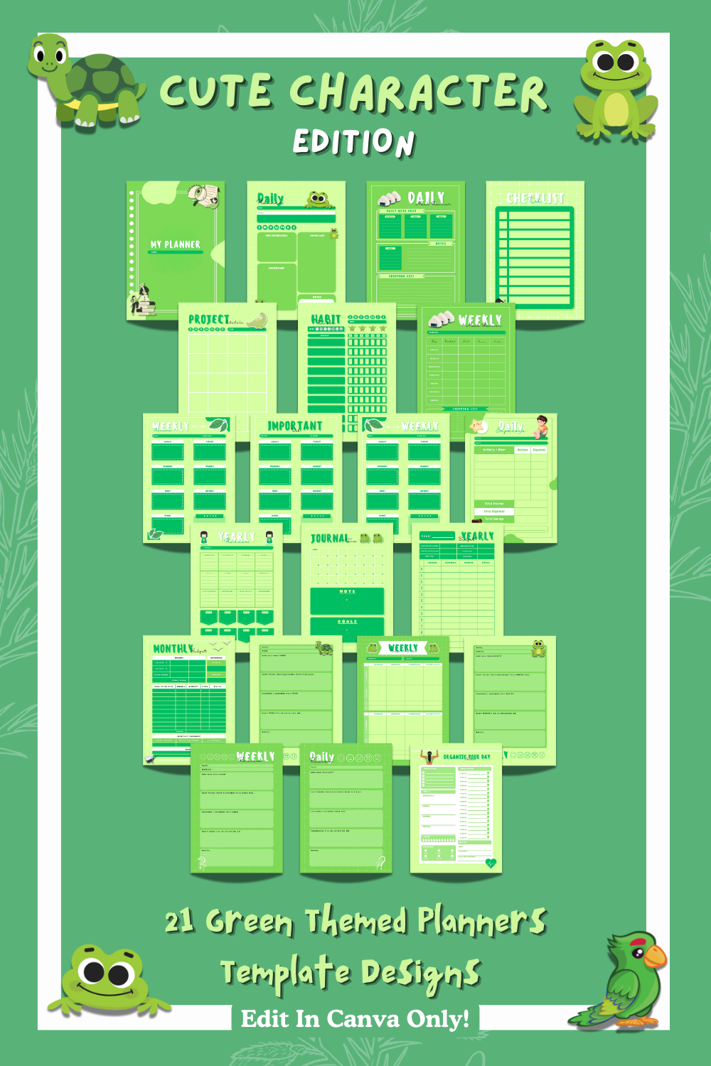 21 Cute Green Theme for Notebook and Planner - Only 5 pinterest preview image.