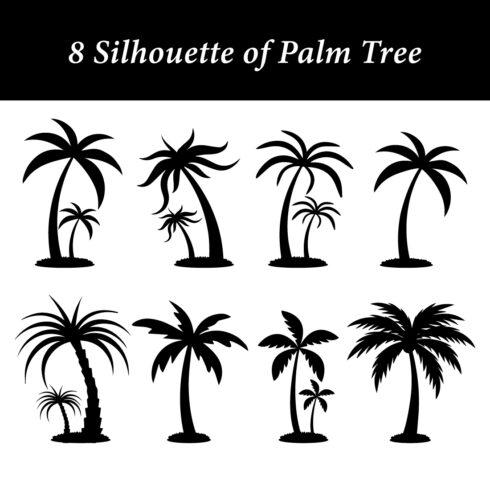 8 silhouette of palm tree icons cover image.