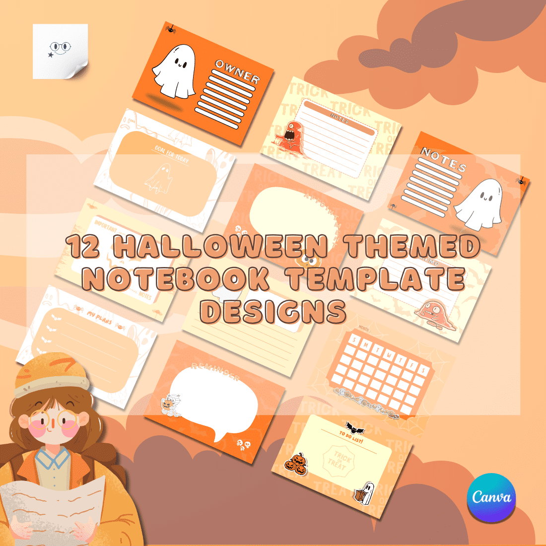 12 Cute Halloween Notebook and Planner Templates - Only 8 cover image.