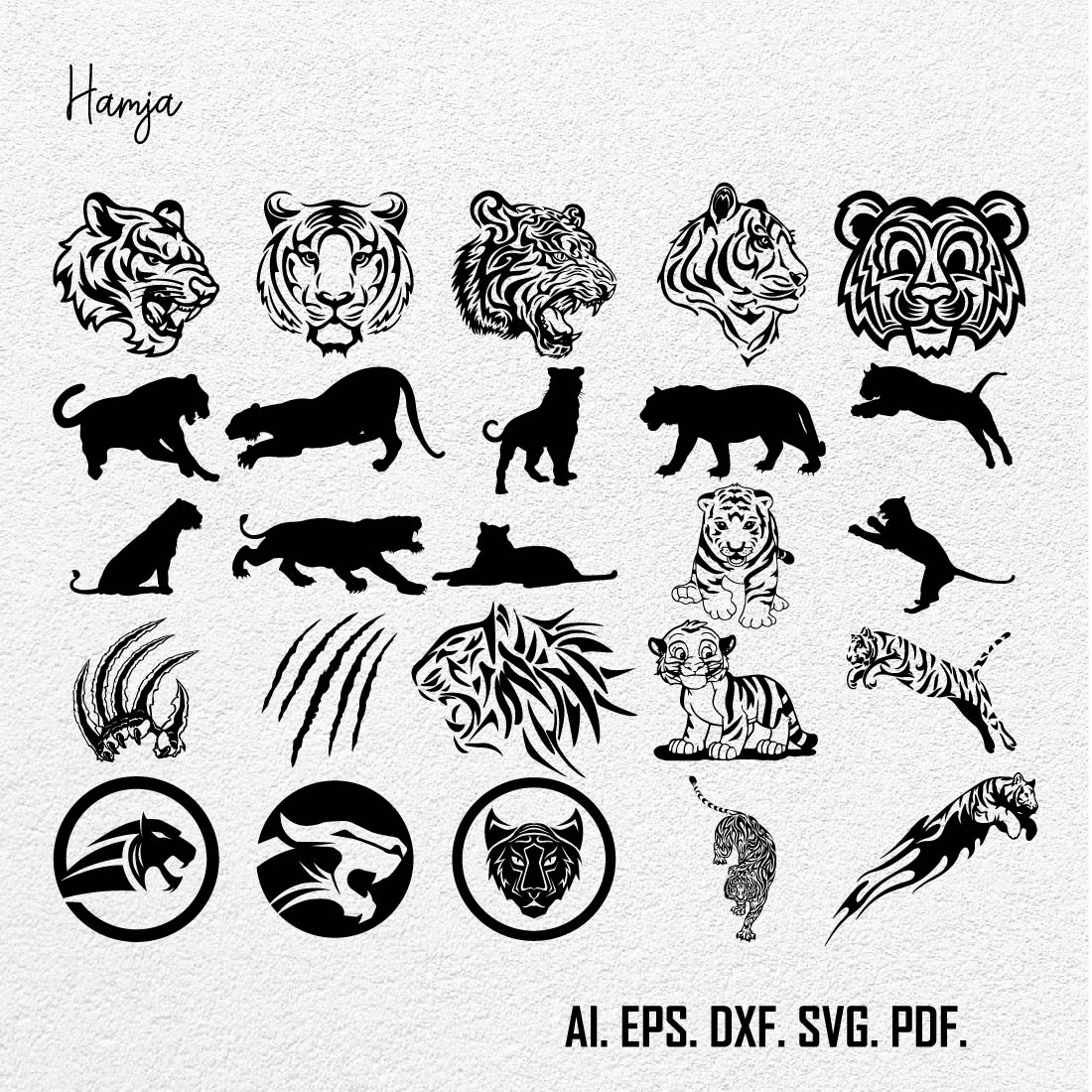 Tiger SVG Bundle, Tiger Face Svg, Tigers SVG Cut Files for Cricut, Tiger Head Svg, Tiger Silhouette, Tiger Vector, Cute Tiger Svg,Animal Svg preview image.