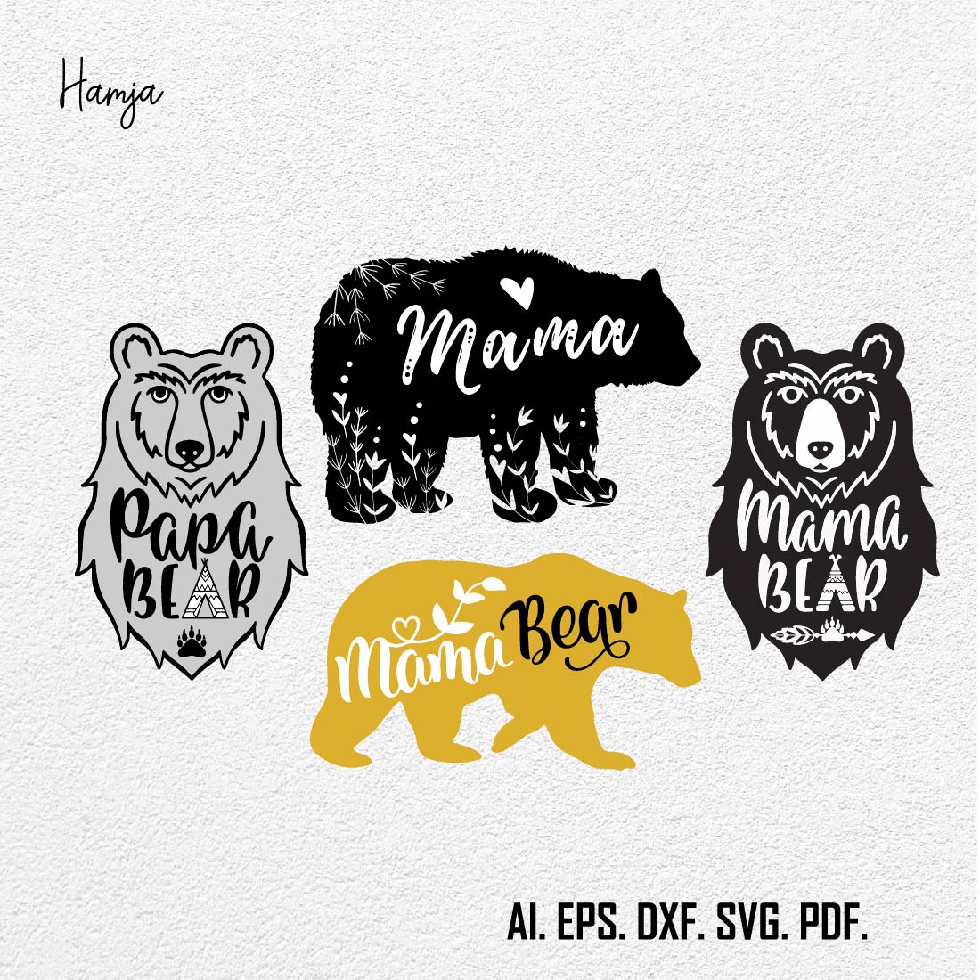 Mama Bear Svg| Papa Bear Svg| Baby Bear Svg| Black Bear Svg| Family Bear Silhouette Svg| Mama Bear Png| Bear Body Svg| Bear Cricut File preview image.