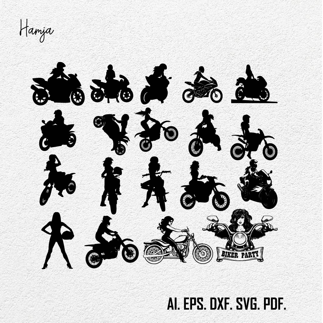 Biker Girl SVG, Motorcycle Woman SVG, Woman Biker Svg, Woman Motorcycle, Lady Motorycle SVG Silhouette Cut Files, svg | cnc Cut File preview image.