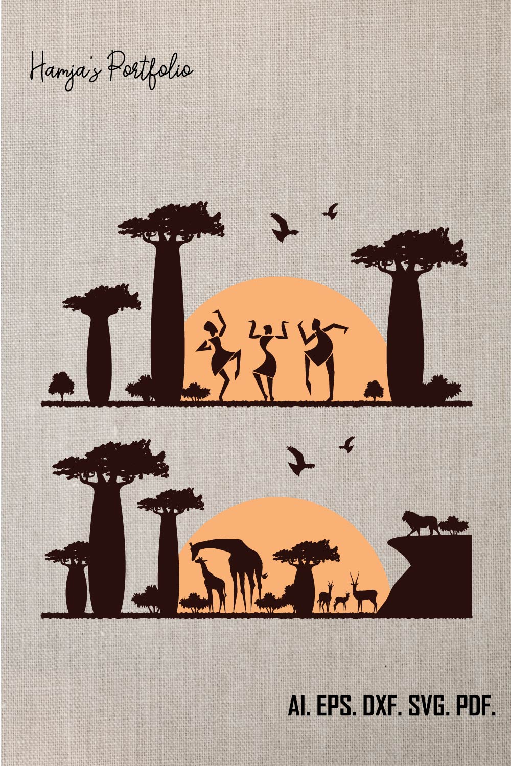 Africa svg, Africa Animal Safari, Africa map, Africa animal svg, Africa clipart, Animal svg, giraffe svg, rhino svg, Cricut Cut Files pinterest preview image.