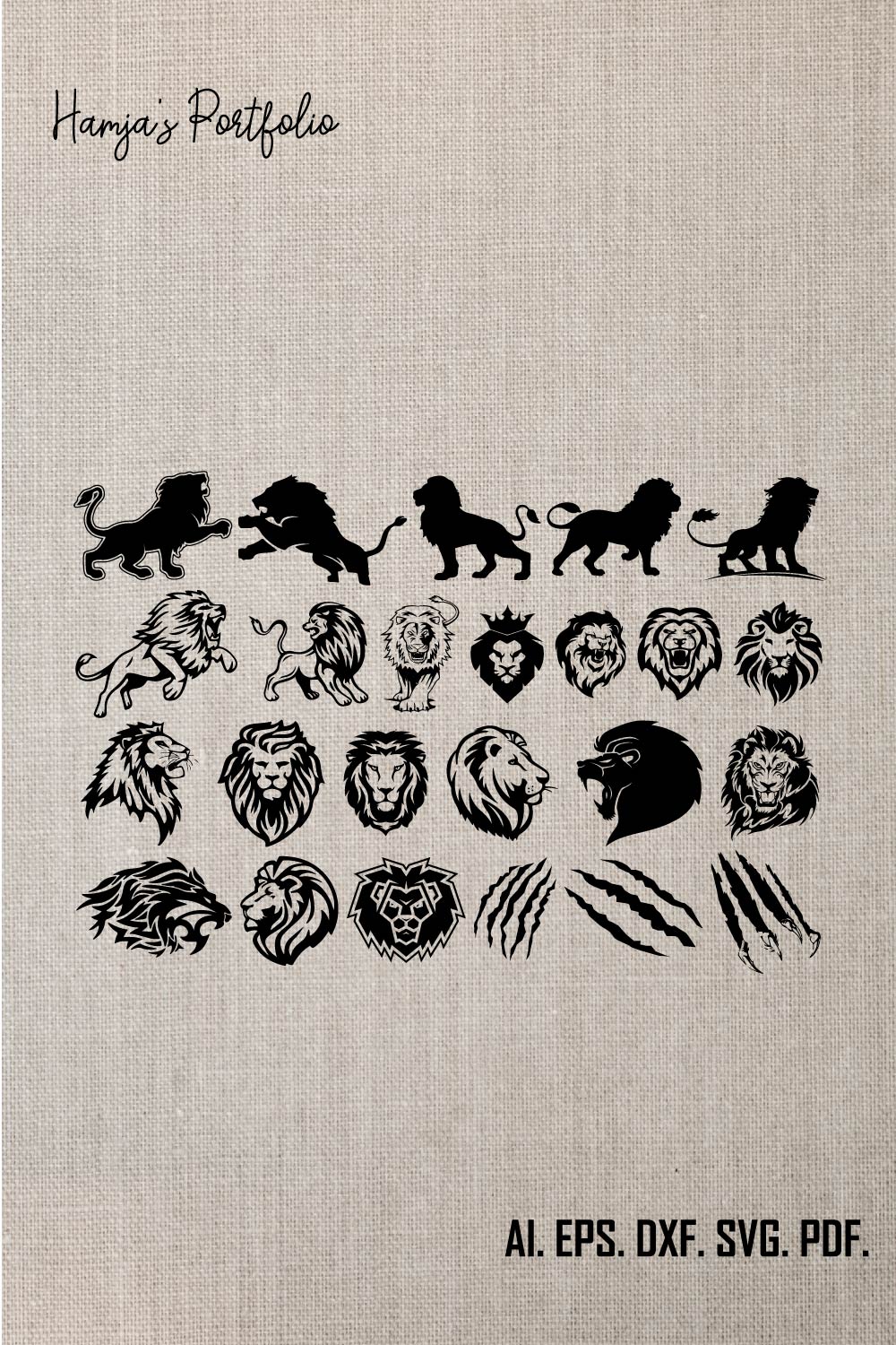 Lion SVG Bundle, Lion Svg, Lion head svg, Lion Silhouettes, Lion png, Lion vector, Lion Clipart, Lion Cut File, Lion King svg, Mascot Shirt pinterest preview image.