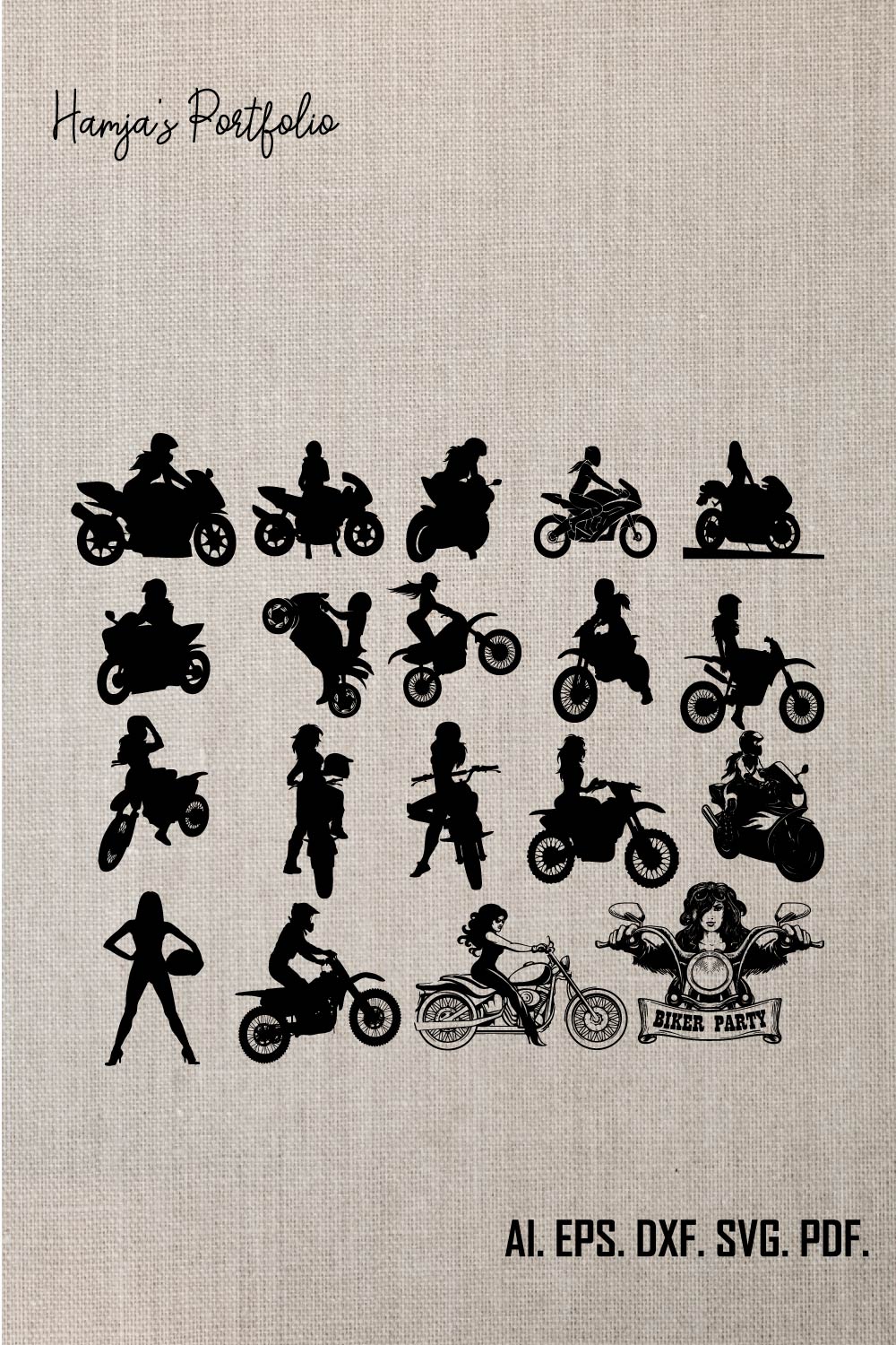 Biker Girl SVG, Motorcycle Woman SVG, Woman Biker Svg, Woman Motorcycle, Lady Motorycle SVG Silhouette Cut Files, svg | cnc Cut File pinterest preview image.