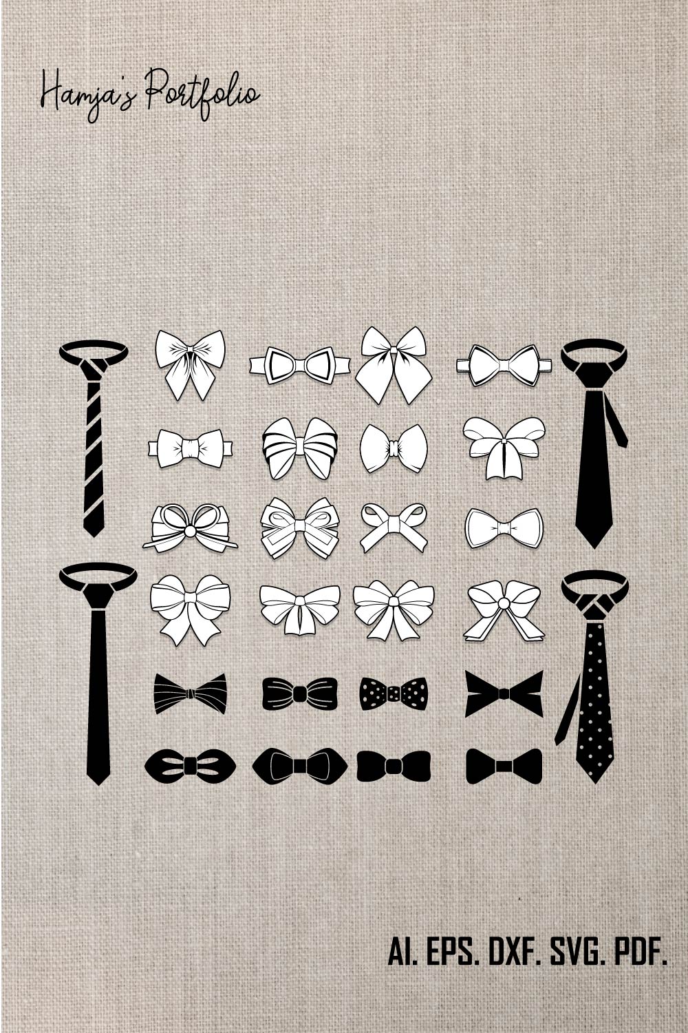 Ribbon Bow SVG Bundle, Ribbon SVG, Bow svg, Hair bow svg, Bow Tie SVG, Png, Svg Files for Cricut, Silhouette, Present Bow svg, bow vector pinterest preview image.