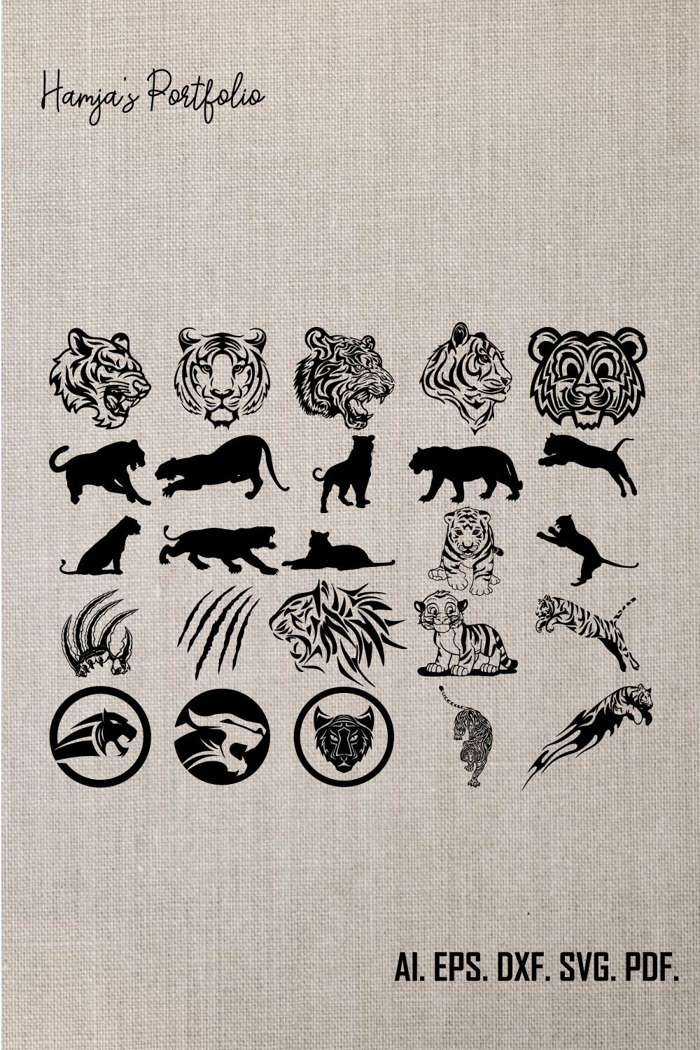 Tiger SVG Bundle, Tiger Face Svg, Tigers SVG Cut Files for Cricut, Tiger Head Svg, Tiger Silhouette, Tiger Vector, Cute Tiger Svg,Animal Svg pinterest preview image.