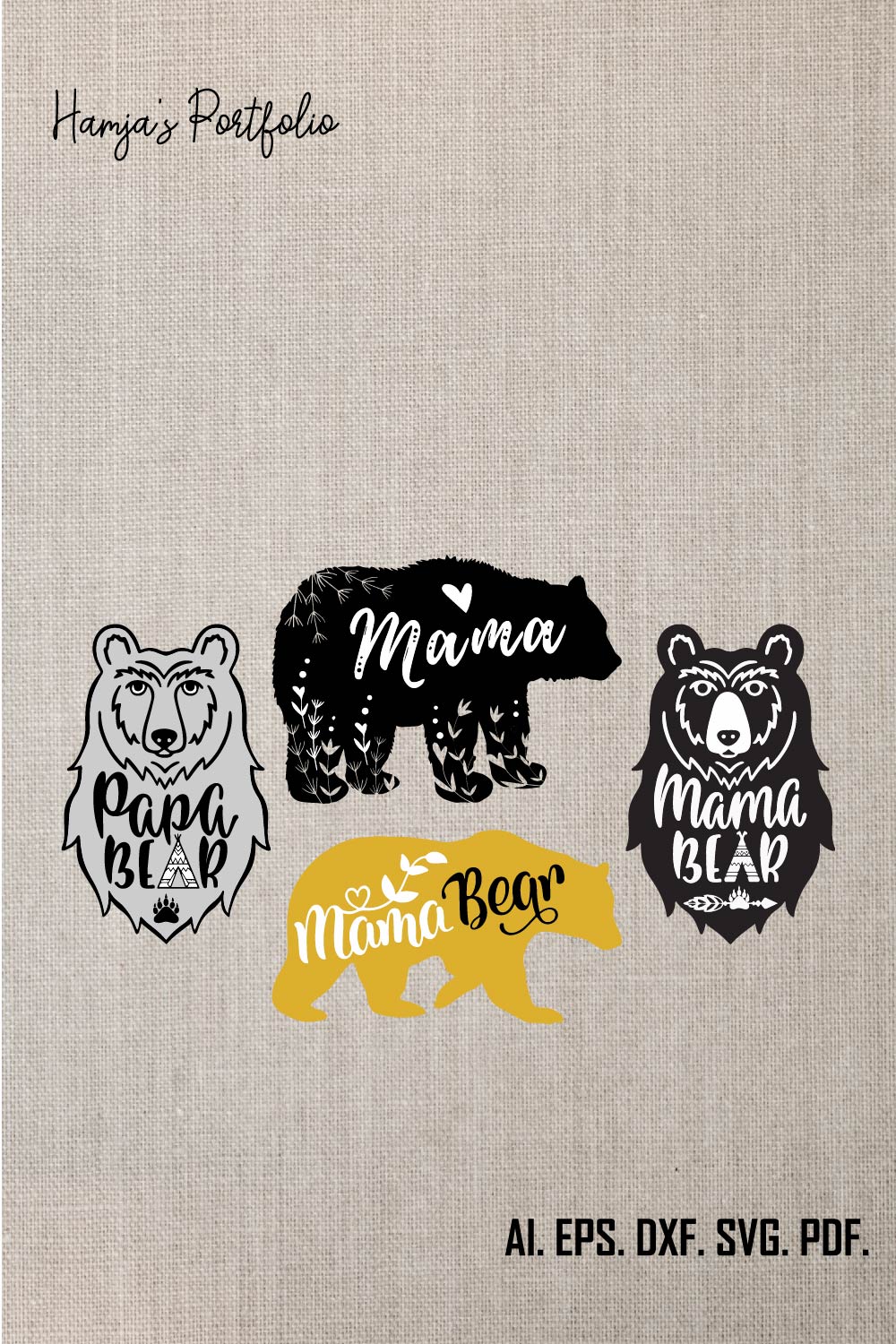 Mama Bear Svg| Papa Bear Svg| Baby Bear Svg| Black Bear Svg| Family Bear Silhouette Svg| Mama Bear Png| Bear Body Svg| Bear Cricut File pinterest preview image.