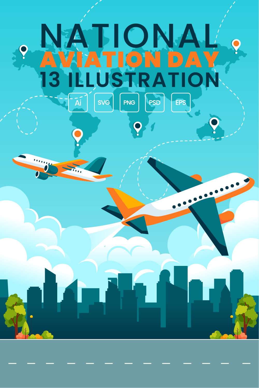 13 National Aviation Day Illustration pinterest preview image.