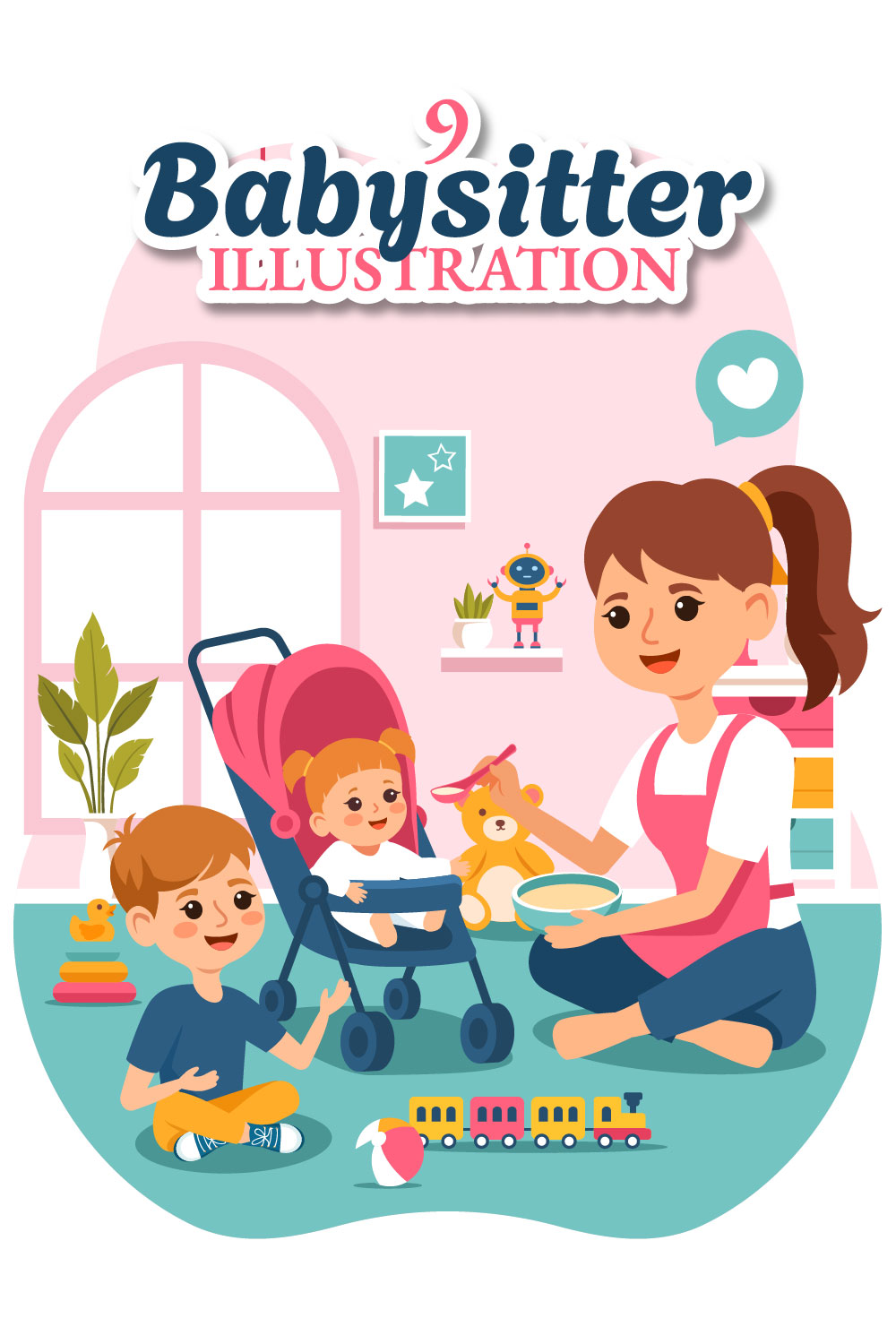 9 Babysitter Services Illustration pinterest preview image.