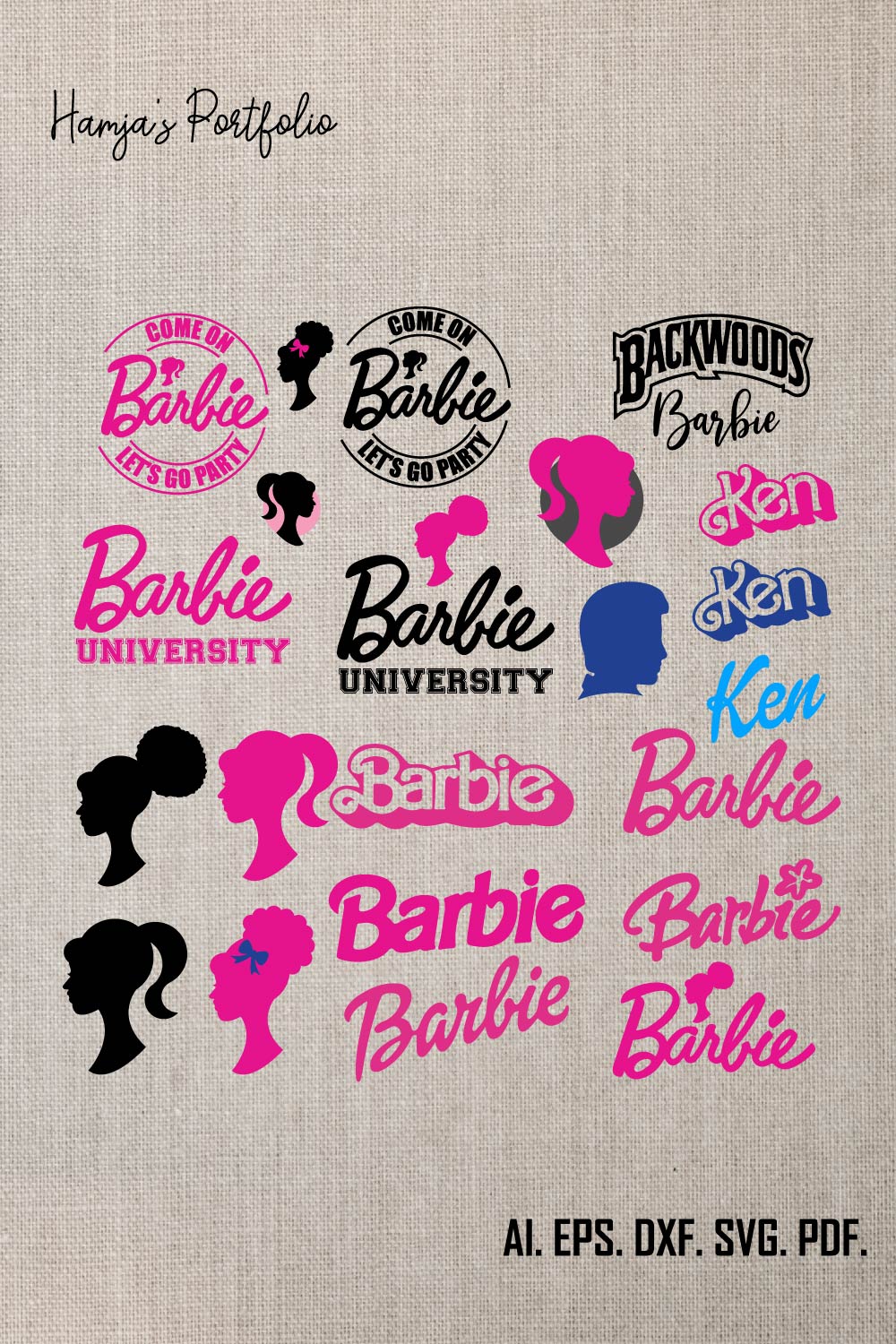 Barbie Logo Vector Svg Bundle, Barbie Pink Logo ,Barbie Silhouette Bundle , Barbie Princess Svg, Princess Svg, Barbie Girl Svg, Barbie Svg Bundle pinterest preview image.