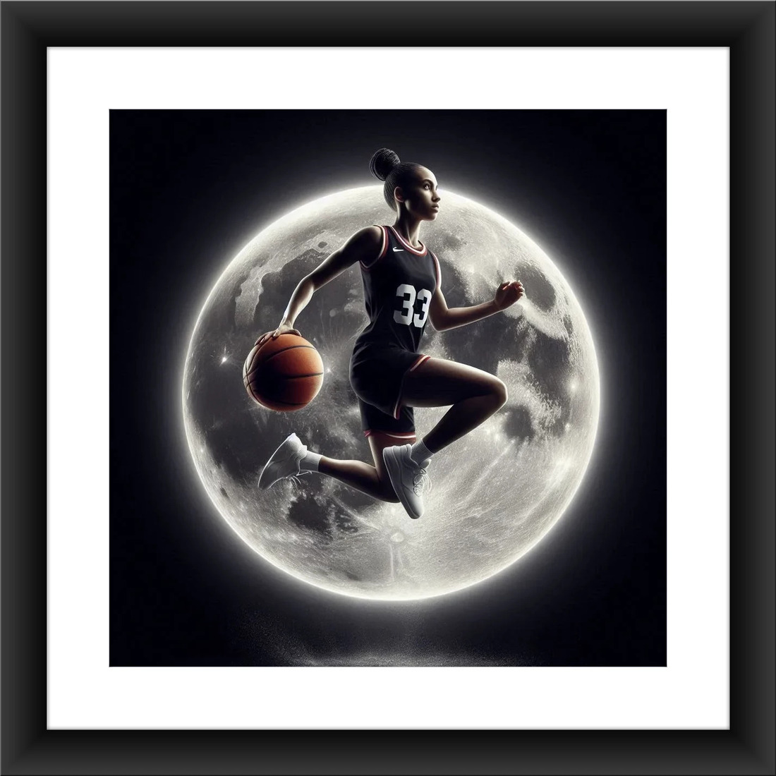 Basketball Player Full Moon Art Poster Print Home Decor Printable Download preview image.