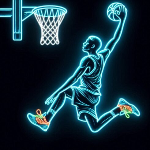 Basketball Player Neon Style Art Poster Print Home Decor Printable Download cover image.