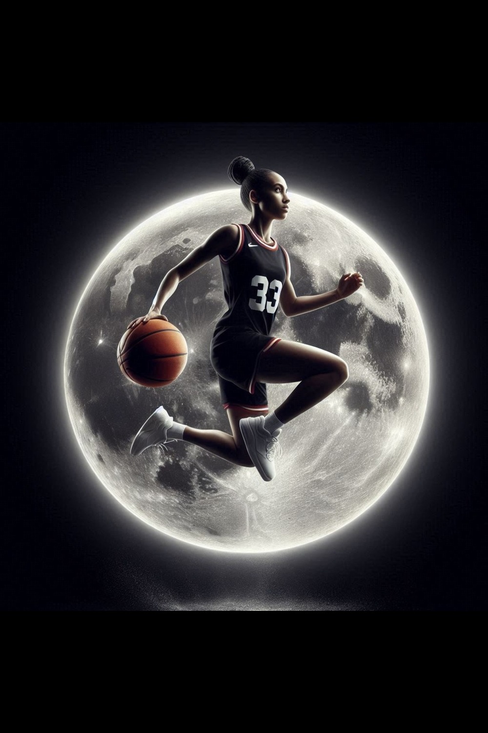 Basketball Player Full Moon Art Poster Print Home Decor Printable Download pinterest preview image.