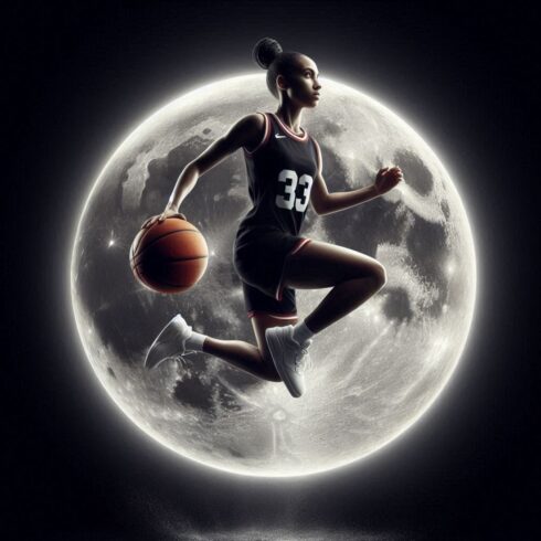 Basketball Player Full Moon Art Poster Print Home Decor Printable Download cover image.