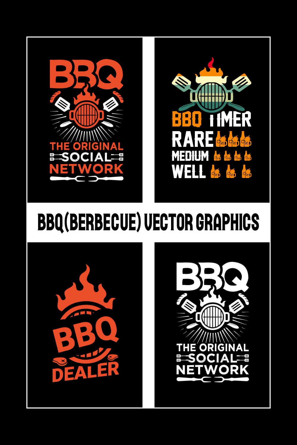 BBQ T-Shirt Design Bundle- Barbecue T-shirt design bundle- Barbecue Vector Graphics- Barbecue Grill Typography- BBQ SVG Bundle & Quotes pinterest preview image.