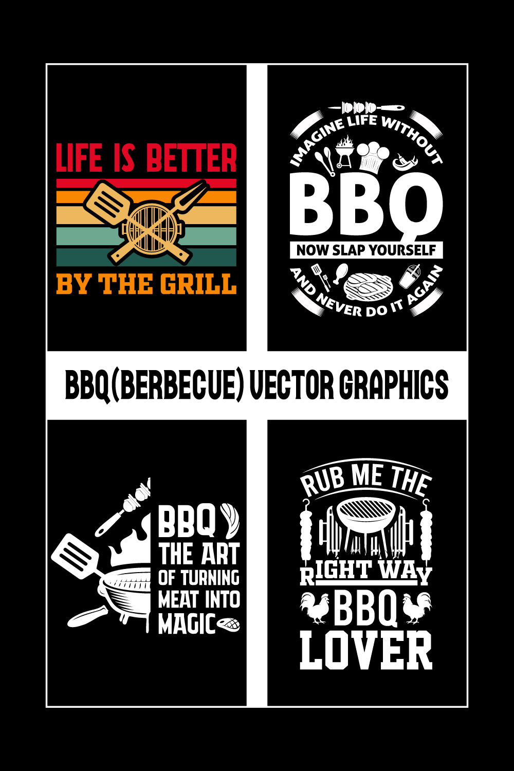 BBQ T-Shirt Design bundle- Barbecue t shirt design bundle- Barbecue Vector Graphics- Barbecue Grill Typography- BBQ SVG Bundle & Quotes pinterest preview image.